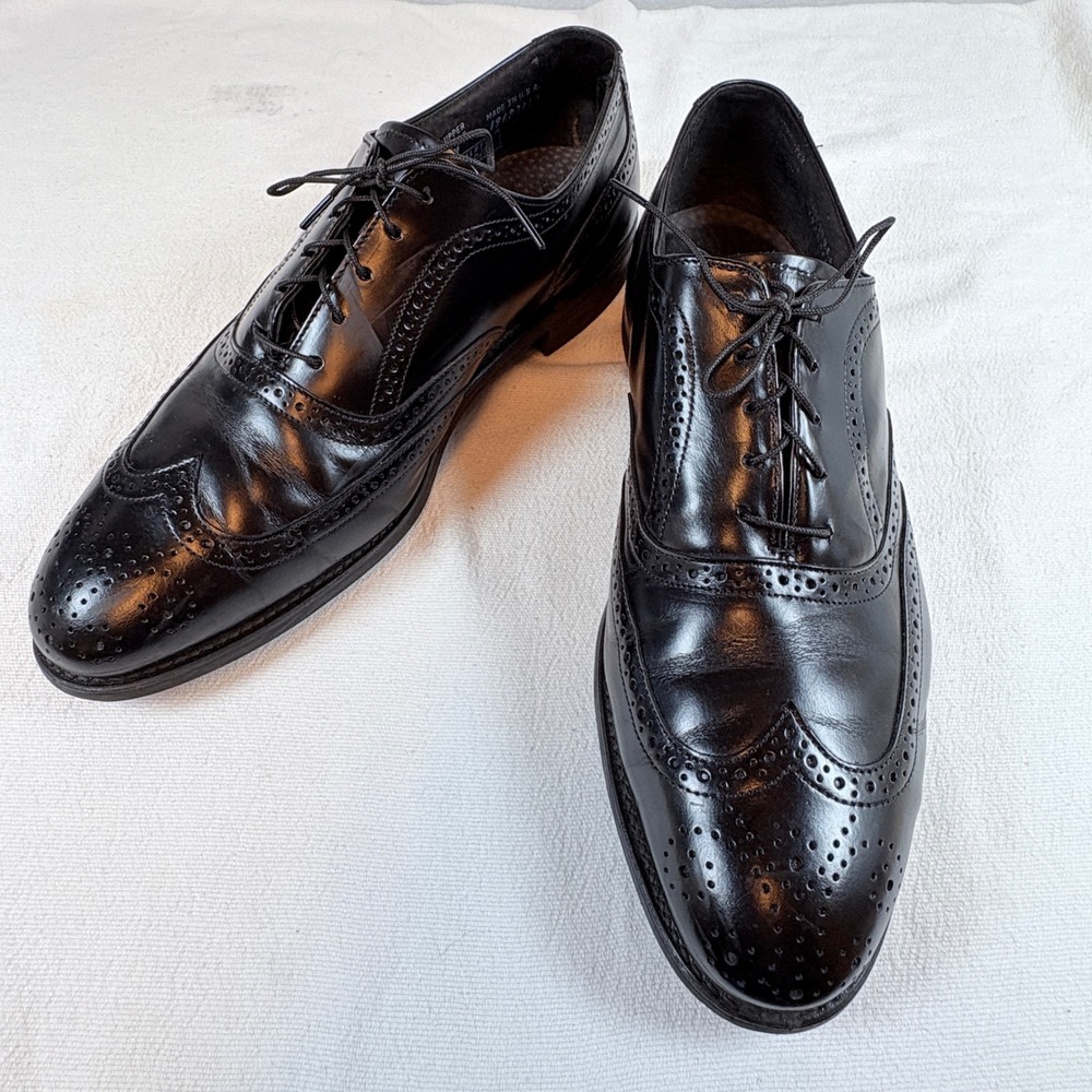 Vtg Iron Age Bostonian Men 11.5 M Black Leather Wingtip Safety Toe Shoes USA